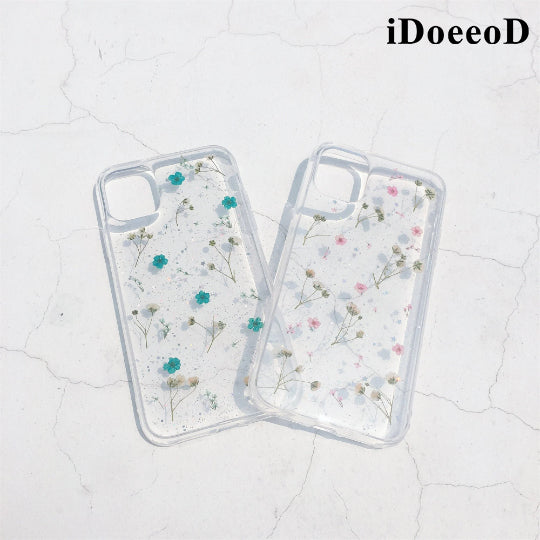 iDoeeoD - Small Blue Pink Pressed Flowers Clear Phone Case