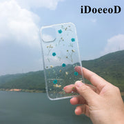 iDoeeoD - Small Blue Pink Pressed Flowers Clear Phone Case