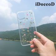 iDoeeoD - Small Blue Pink Pressed Flowers Clear Phone Case