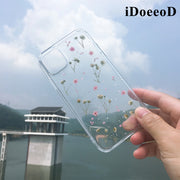 iDoeeoD - Small Blue Pink Pressed Flowers Clear Phone Case