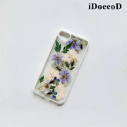 iDoeeoD - Blue And White Delphiniums Pressed Flowers Clear Phone Case