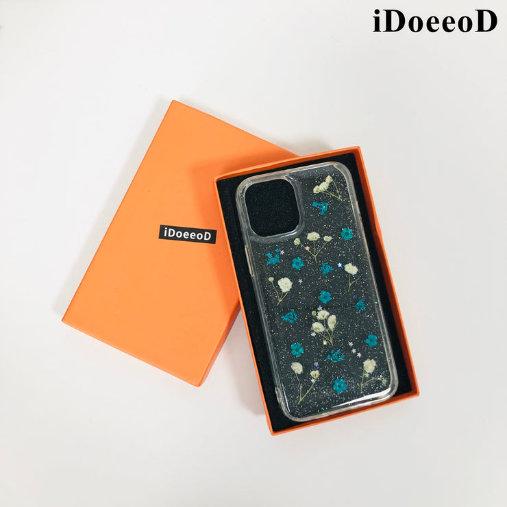 iDoeeoD - Small Blue Pink Pressed Flowers Clear Phone Case
