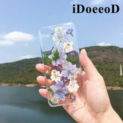 iDoeeoD - Blue And White Delphiniums Pressed Flowers Clear Phone Case