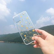 Small Purple Yellow Pressed Flowers Clear Phone Case