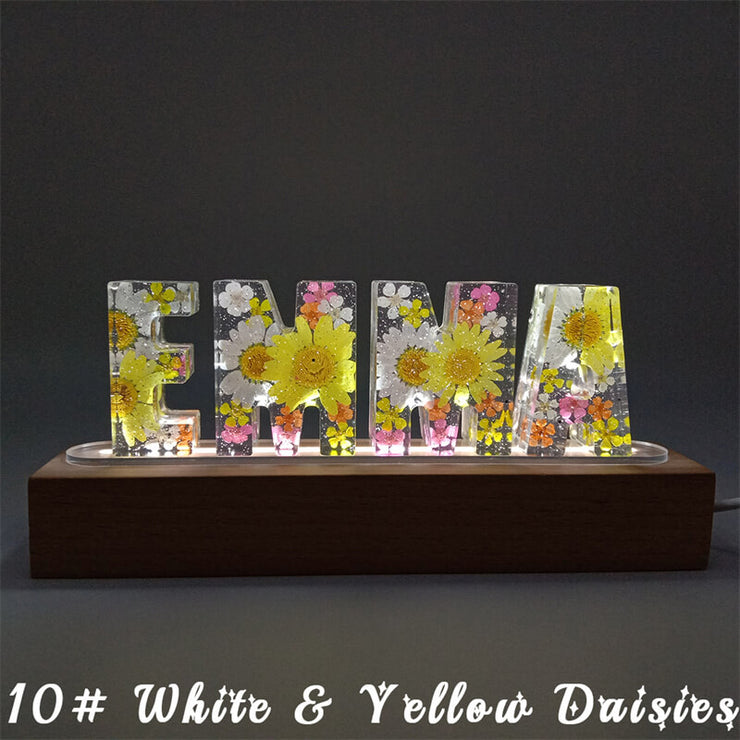 Custom Gift | Dried Pressed Flower | Night Light | Wooden Base