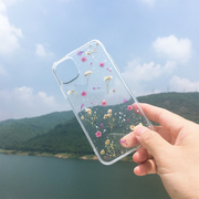 Small Purple Yellow Pressed Flowers Clear Phone Case