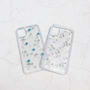 Small Blue Pink Pressed Flowers Clear Phone Case