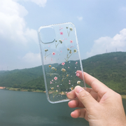 Small Blue Pink Pressed Flowers Clear Phone Case