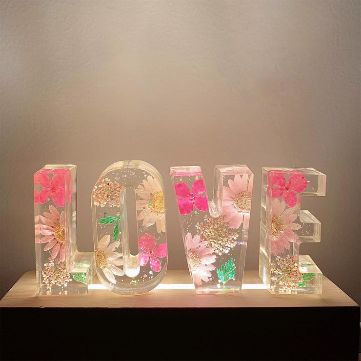 Dried Flowers Pressed Daisy Resin Name Night Light-Wooden Base