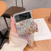 Multicolor Rhinestone Phone Case | with Pearl Chain | Z Flip 3, Z Flip 4, Z Fold 3, Z Fold 4 Phone Case