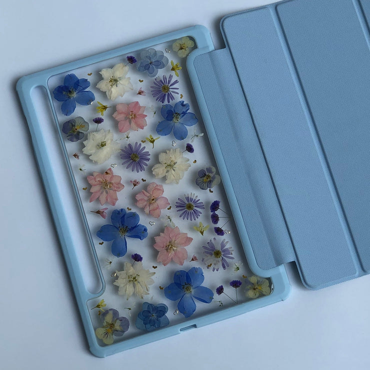 Blue Pink White 3 Color Flowers Tablet Case | iPad Pro | Air 4 5 | Mini 6