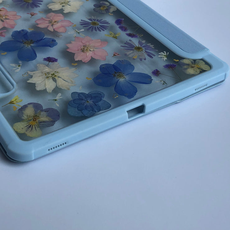 Blue Pink White 3 Color Flowers Tablet Case | iPad Pro | Air 4 5 | Mini 6