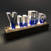 Dark Blue Gradient Resin Name Night Light-Wooden Base