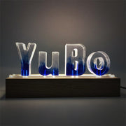 Dark Blue Gradient Resin Name Night Light-Wooden Base