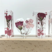 Dried Rose Pressed Flowers Resin Name Night Light-Wooden Base