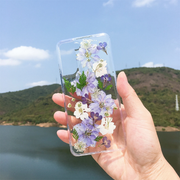 Light Blue White Pressed Flowers Clear Phone Case