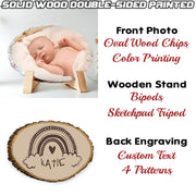 Baby | Document your child's growth | Color Printing | Hand Painted | Custom On Solid Wood | Double-Sided Painted