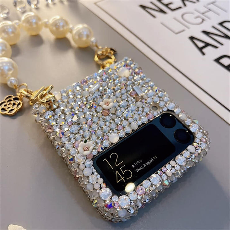 Bulling Bulling Rhinestone | with Pearl Chain | Z Flip 3, Z Flip 4, Z Fold 3, Z Fold 4 Phone Case