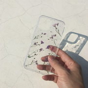 Small Green Purple Pressed Flowers Clear Phone Case