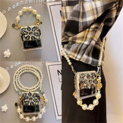 Black Rhinestone | with Pearl Chain | Z Flip 3, Z Flip 4, Z Fold 3, Z Fold 4 Phone Case