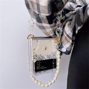 Small Rhinestones & flowers & pearls | with Pearl Chain | Z Flip 3, Z Flip 4, Z Fold 3, Z Fold 4 Phone Case