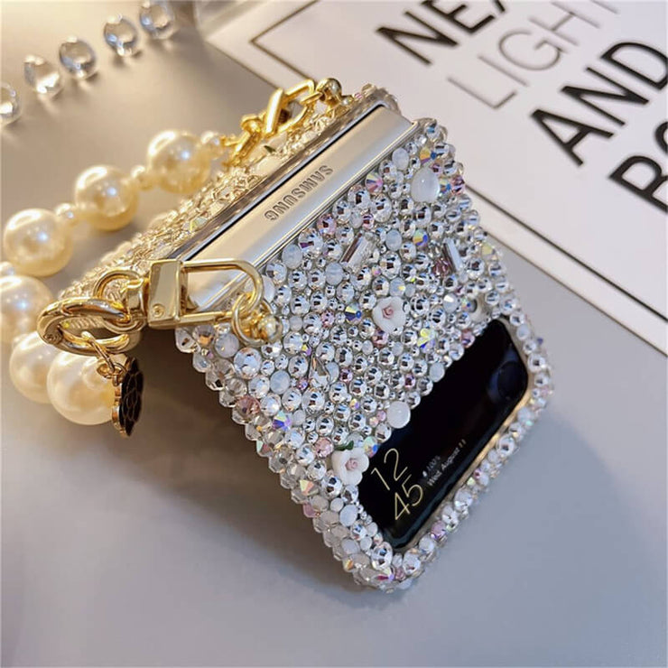 Bulling Bulling Rhinestone | with Pearl Chain | Z Flip 3, Z Flip 4, Z Fold 3, Z Fold 4 Phone Case