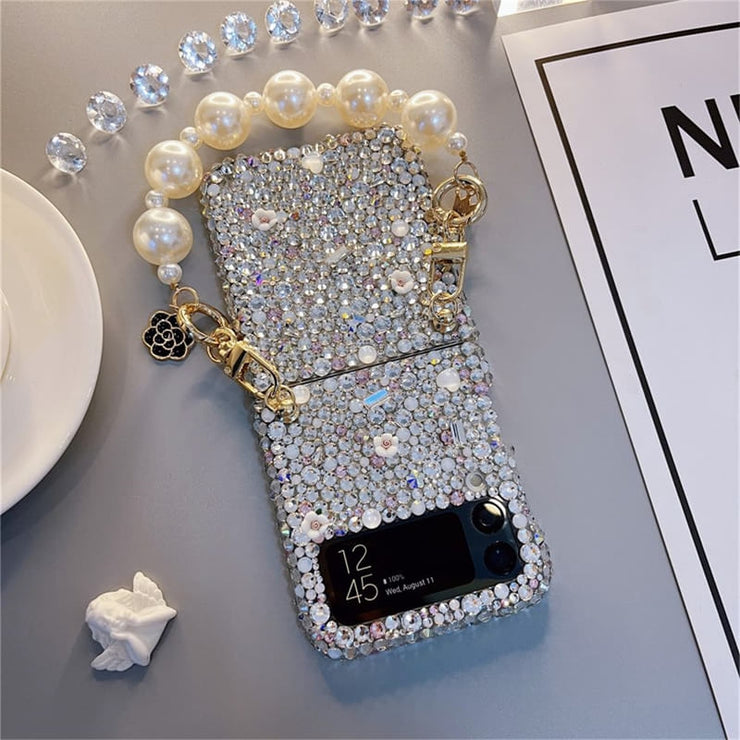 Bulling Bulling Rhinestone | with Pearl Chain | Z Flip 3, Z Flip 4, Z Fold 3, Z Fold 4 Phone Case