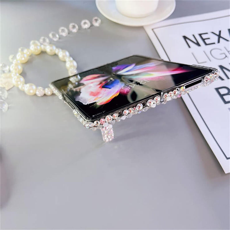 Bulling Bulling Rhinestone | with Pearl Chain | Z Flip 3, Z Flip 4, Z Fold 3, Z Fold 4 Phone Case