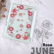 June Rose BirthFlower Tablet Case | iPad Pro Air mini6 Tab S8 S7 Ultra S8+ S7+ A8 A7 Case