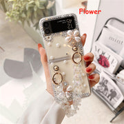 Perfume Flower Crown Rhinestone Pattern | with Pearl Chain | Z Flip 4 Z Fold 4 Phone Case