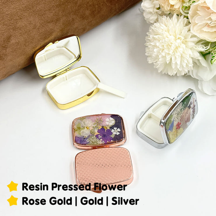 Pressed Flowers Jewelry Box | Birth Control Pill Box | Cute Pill Organizer Pill Case | Travel Small Purse Pocket Jewelry Case