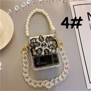 Black Rhinestone | with Pearl Chain | Z Flip 3, Z Flip 4, Z Fold 3, Z Fold 4 Phone Case