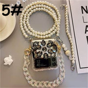 Black Rhinestone | with Pearl Chain | Z Flip 3, Z Flip 4, Z Fold 3, Z Fold 4 Phone Case