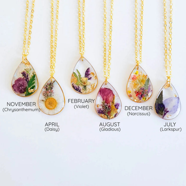 Birth Flower Necklace| Personalized Birthday Gifts | Dried Flower Resin Art| Pressed Flowers Customized Jewlery | Sorority Idea, August / 16