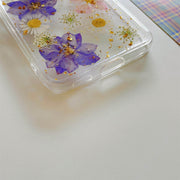 Gold Flake Dried Pressed Flower Clear Phone Case