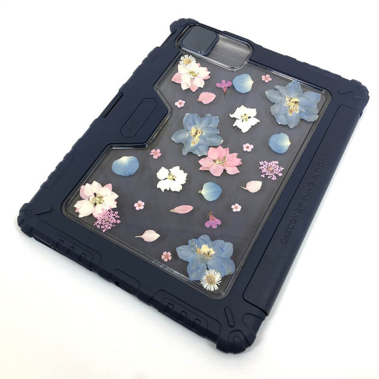 Blue White Pink Delphinium Tablet Case | Bumper Leather Case | Camera Protection Case