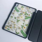 White Flowers Green Leaves Tablet Case | iPad Pro | Air 4 5 | Mini 6