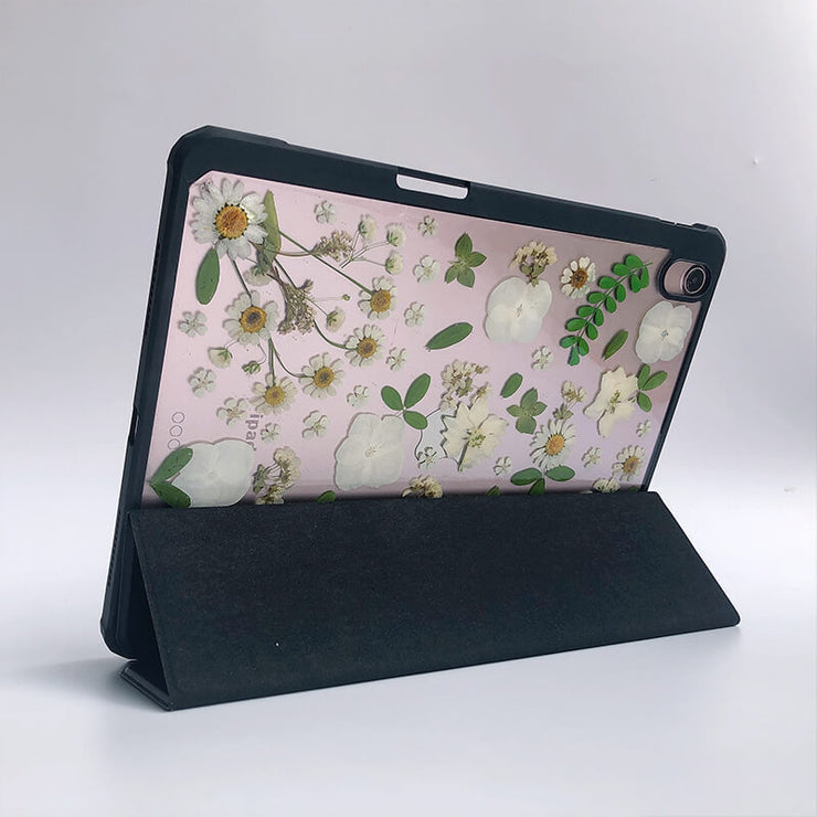 White Flowers Green Leaves Tablet Case | iPad Pro | Air 4 5 | Mini 6