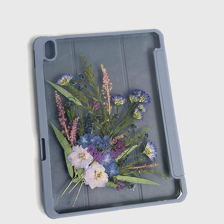 Purple Blue Flowers Green Leaves Tablet Case | iPad Pro | Air 4 5 | Mini 6