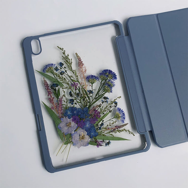 Purple Blue Flowers Green Leaves Tablet Case | iPad Pro | Air 4 5 | Mini 6