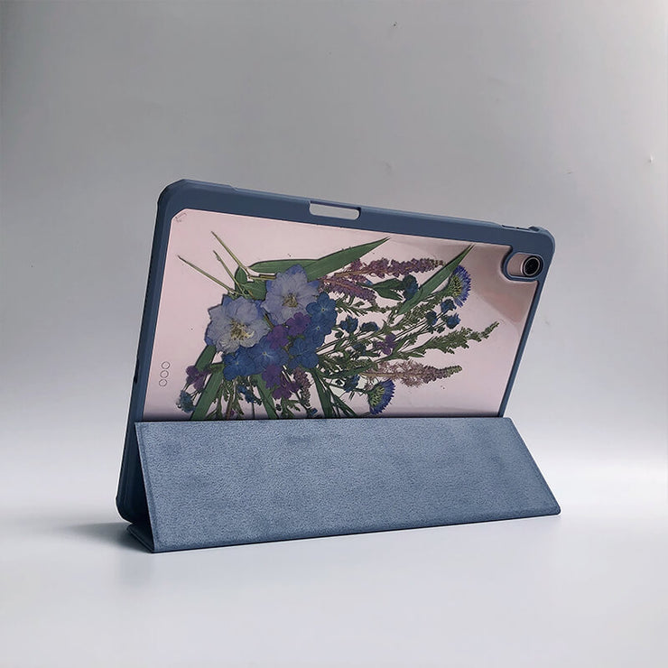 Purple Blue Flowers Green Leaves Tablet Case | iPad Pro | Air 4 5 | Mini 6