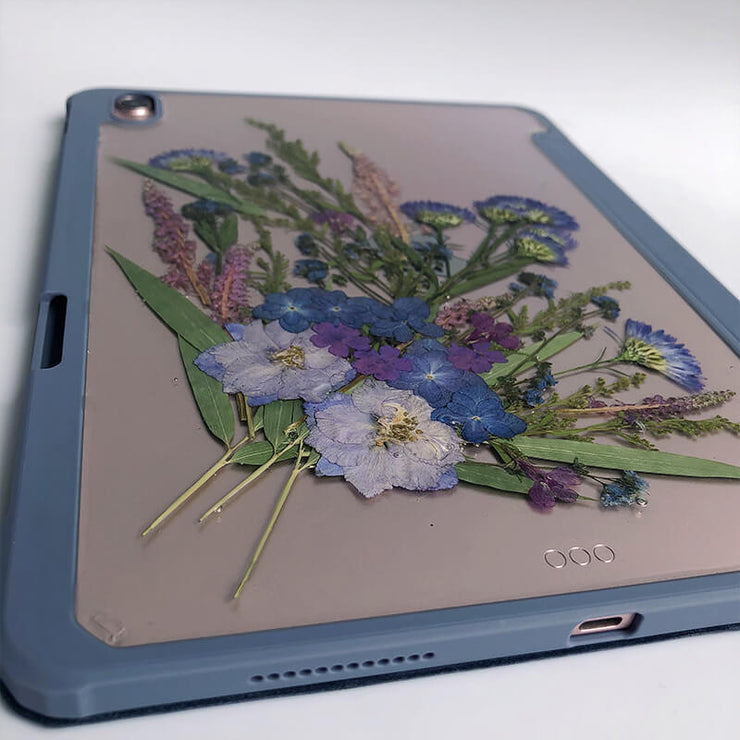 Purple Blue Flowers Green Leaves Tablet Case | iPad Pro | Air 4 5 | Mini 6