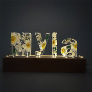 White Daisies Dried Flower Resin Name Night Light-Wooden Base