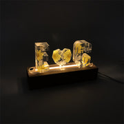 Yellow Floral Letters Dried Flower Resin Name Night Light-Wooden Base