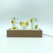 Yellow Floral Letters Dried Flower Resin Name Night Light-Wooden Base