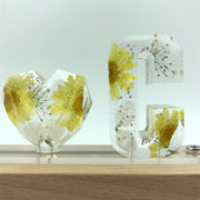 Yellow Floral Letters Dried Flower Resin Name Night Light-Wooden Base