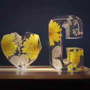 Yellow Floral Letters Dried Flower Resin Name Night Light-Wooden Base