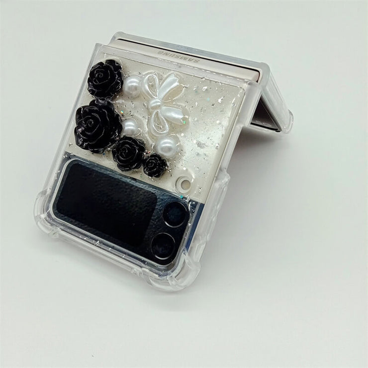 Black Rose | Clear Bumper Case | Z Flip 3, Z Flip 4, Z Fold 3, Z Fold 4