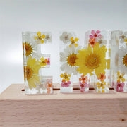 Summer - White & Yellow Daisies | Wooden Base | Dried Flower Letters Night Light