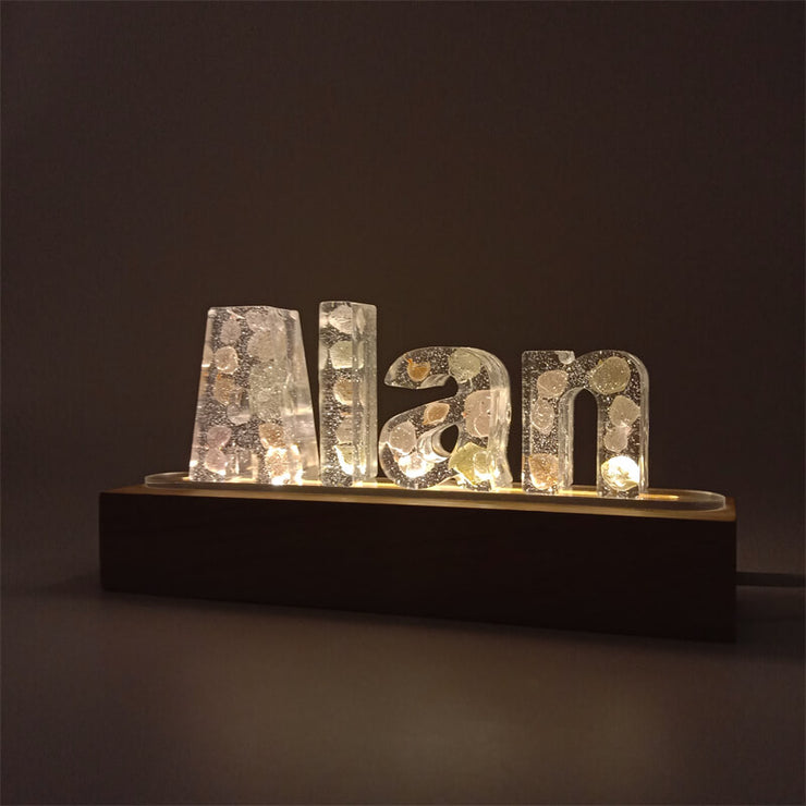 Leaves Clear Letter | Eternal Flower Night Light | Wooden Base